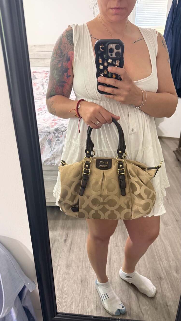 Coach Signature Khaki Tan Satchel Handbag F1220-21124